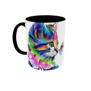 Colorful Cat, Two Tone Black Mug 11oz